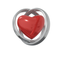 Silver Wedding Ring with Heart Design Element 3D Render png