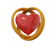 anillo de bodas de oro con elemento de diseño de corazón 3d render png