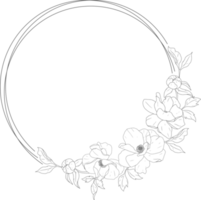 elementos de moldura de grinalda de buquê de flores de peônia de arte de linha doodle png