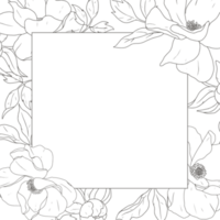doodle line art peony flower bouquet wreath square frame banner background png