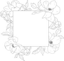 doodle line art peonia bouquet di fiori cornice elementi png