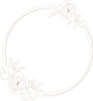 doodle line art peony flower circle wreath frame png