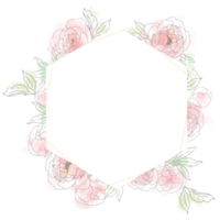 lâche aquarelle doodle dessin au trait pivoine fleur bouquet couronne cadre bannière fond png