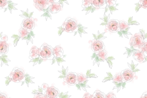 loose watercolor doodle line art peony flower bouquet seamless pattern png