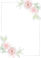 rosa suelta acuarela línea arte peonía flor ramo marco 5x7 invitación tarjeta lavado salpicadura fondo plantilla colección png