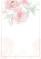 rosa acquerello sciolto linea arte peonia bouquet di fiori cornice 5x7 invito carta lavaggio splash sfondo modello collezione png