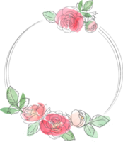 cornice ghirlanda di bouquet di fiori di rosa con linea sciolta ad acquerello