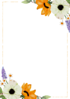 aquarel gele zonnebloem en witte anemoon bloem boeket frame 5x7 uitnodigingskaart wassen splash achtergrond png