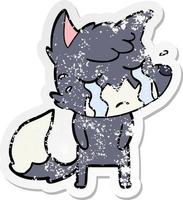 distressed sticker of a crying fox cartoon vector
