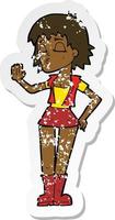 retro distressed sticker of a cartoon cool girl vector