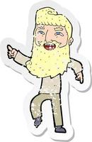 retro distressed sticker of a cartoon man with beard laughing and pointing vector