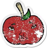 retro distressed sticker of a cartoon apple with face vector