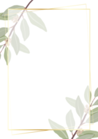 hermosas hojas de eucalipto mínimamente sembradas con fondo de marco dorado para cumpleaños o plantilla de tarjeta de invitación de boda