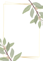 belles feuilles d'eucalyptus ensemencées minimales avec fond de cadre doré pour le modèle de carte d'invitation d'anniversaire ou de mariage png