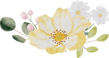 aquarell handgezeichnete bunte frühlingsblume und grüner blattstraußkranz png