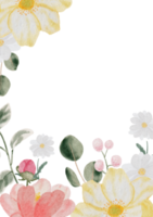 flor de primavera colorida desenhada à mão em aquarela e cartão de convite de casamento de buquê de folhas verdes png