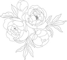 doodle linjekonst pion blomma bukett element png
