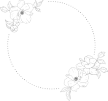 elementos de moldura de grinalda de buquê de flores de peônia de arte de linha doodle png