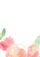 rosa lös vattenfärg guld linjekonst ros blomma bukett ram 5x7 inbjudningskort tvätt stänk bakgrund png