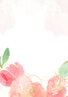 rose lâche aquarelle or dessin au trait rose bouquet de fleurs cadre 5x7 carte d'invitation lavage splash fond png