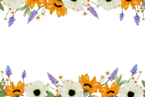 watercoolor girassol amarelo e fundo de banner de buquê de flores de anêmona branca png