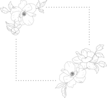 doodle line art peony flower bouquet wreath frame elements png