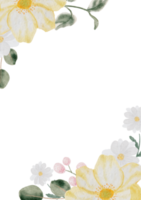 fiore di primavera colorato disegnato a mano dell'acquerello e carta di invito a nozze bouquet di foglie verdi