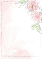 rosa acquerello sciolto linea arte peonia bouquet di fiori cornice 5x7 invito carta lavaggio splash sfondo modello collezione png