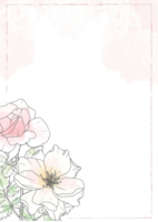 roze losse aquarel lijntekeningen roos bloem boeket frame 5x7 uitnodigingskaart wassen splash achtergrond png