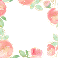 bouquet di fiori di rosa sciolti ad acquerello con banner con cornice quadrata in oro line art