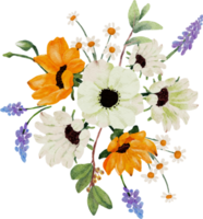 watercolor sunflower and white anemone flower bouquet elements png