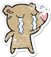 distressed sticker of a cartoon crying bear vector