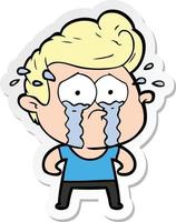 sticker of a cartoon crying man vector