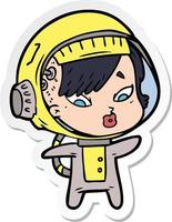 sticker of a cartoon astronaut woman vector