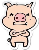 sticker of a angry cartoon pig vector