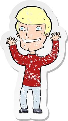 retro distressed sticker of a cartoon excited man