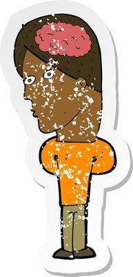 retro distressed sticker of a cartoon man with big brain