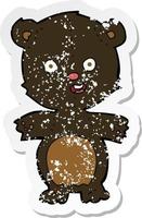 retro distressed sticker of a cute black bear cartoon vector