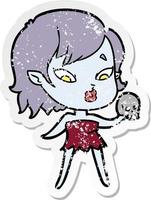 distressed sticker of a cute cartoon vampire girl vector