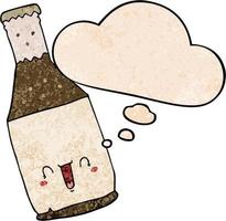 cartoon beer bottle and thought bubble in grunge texture pattern style vector