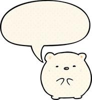 cute cartoon polar bear and speech bubble in comic book style vector