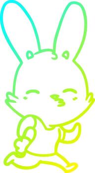 dibujo de línea de gradiente frío conejo corriendo de dibujos animados vector