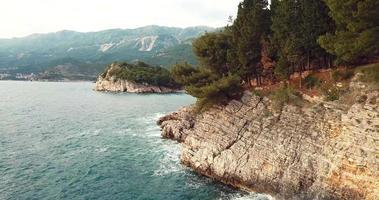 Aerial View to the Saint Stephen Sveti Stefan Island on the Adriatic coast of Montenegro video