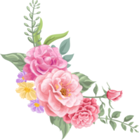 rosa blomma och botaniska blad digital målade png