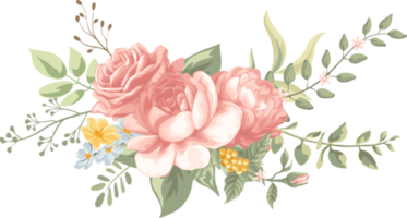 rosa blomma och botaniska blad digital målade png