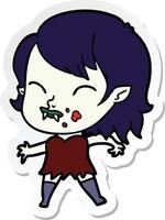 sticker of a cartoon vampire girl with blood on cheek vector