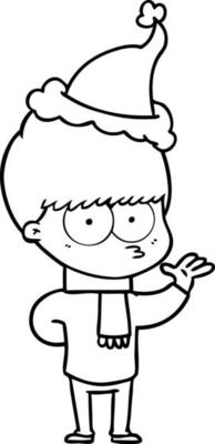 nervous line drawing of a boy wearing santa hat
