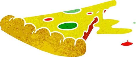 retro cartoon doodle of a slice of pizza vector