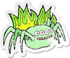 retro distressed sticker of a cartoon spooky spider vector