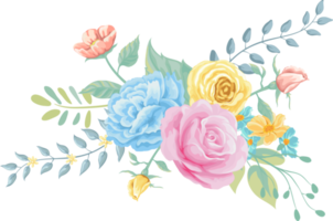 Rose Flower and botanical leaf digital painted png